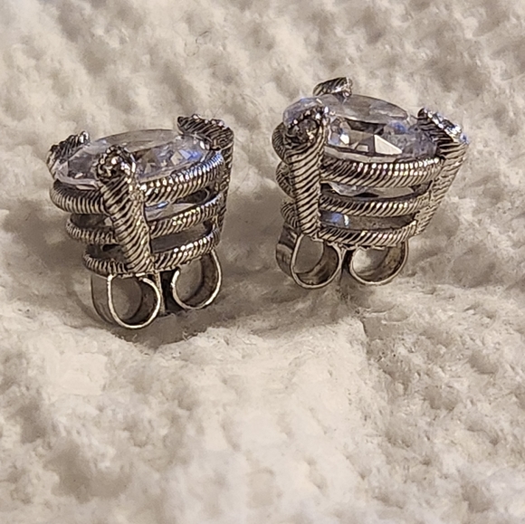 Judith Ripka 925 Sterling Silver Gilt CZ Diamonique Stud Earrings - Picture 12 of 16